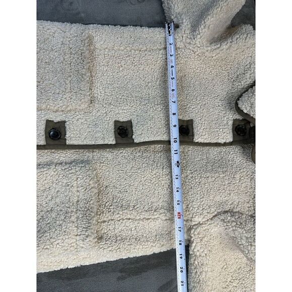 J. Crew Sherpa Dusty Ivory Button Up Teddy Jacket XS Olive Green Trim Coat - Picture 10 of 14